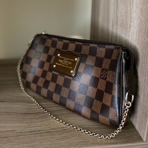 Authentic LOUIS VUITTON LV Damier Ebene Eva Clutch Bag 2013